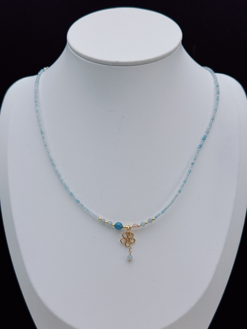 GB97 Handmade Aqua Marine Tripe Layer Bracelet Necklace 2in1 20+5” - Picture 5 of 6